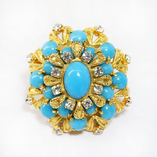 Picture of 1968 Faux Turquoise & Rhinestone Brooch by Henkel & Grosse for Christian Dior