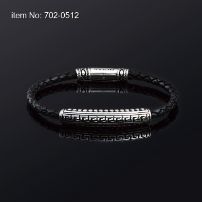 Picture of AXION Sterling Silver Black Braided Leather Bracelet with Greek Meander Design
