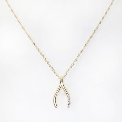 Picture of 14k Yellow Gold & Diamond Wishbone Necklace