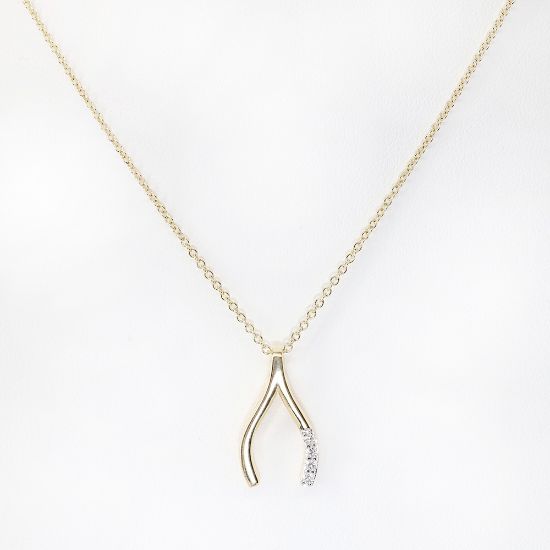 Picture of 14k Yellow Gold & Diamond Wishbone Necklace