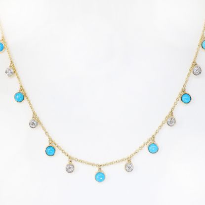 Picture of 14k Two-Tone Gold, Turquoise & Diamond Charms Necklace