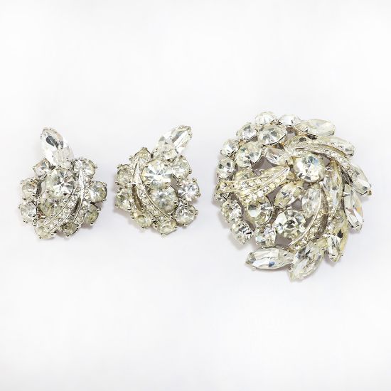 Picture of Vintage Weiss Clear Rhinestone Brooch & Clip-On Earring Set