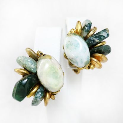 Picture of Vintage Miriam Haskell Moss Agate Clip-On Earrings