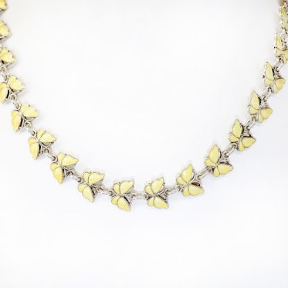 Picture of Vintage Danish Sterling Silver & Yellow Guilloche Enamel Butterfly Necklace by Volmer Bahner