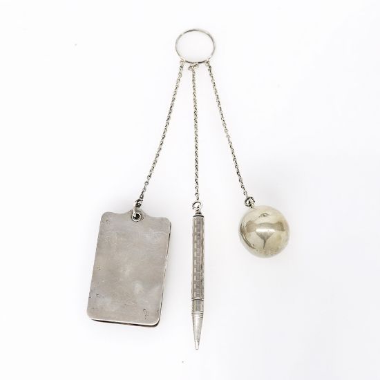 Picture of Antique Victorian Sterling Silver Chatelaine Set with Notebook, Pencil & Coin Holder