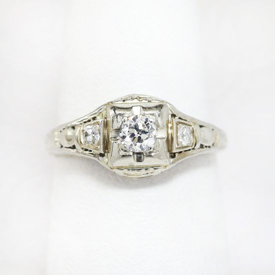 Picture of Antique 18k White Gold & Old European Cut Diamond Engagement Ring