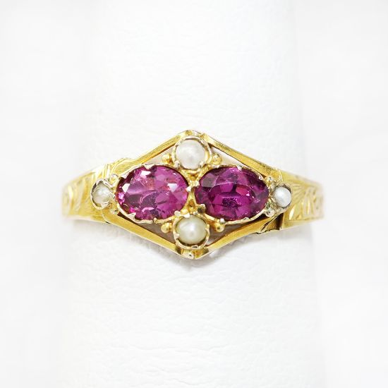 Picture of Antique English Victorian 12k Gold, Sapphire & Pearl Ring