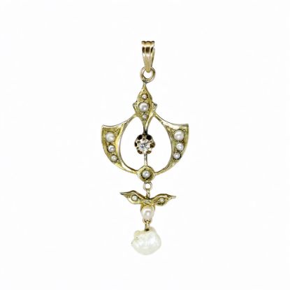 Picture of Antique 14k Gold, Pearl & Diamond Lavalier Pendant