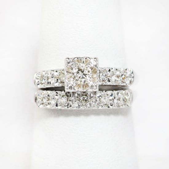 Picture of Vintage 14k White Gold & Diamond Bridal Ring Set
