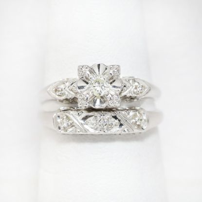Picture of Vintage 14k White Gold & Diamond Locking Bridal Ring Set