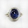 Picture of Antique Edwardian 18k White Gold Filigree & Blue Sapphire Cabochon Ring