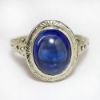 Picture of Antique Edwardian 18k White Gold Filigree & Blue Sapphire Cabochon Ring