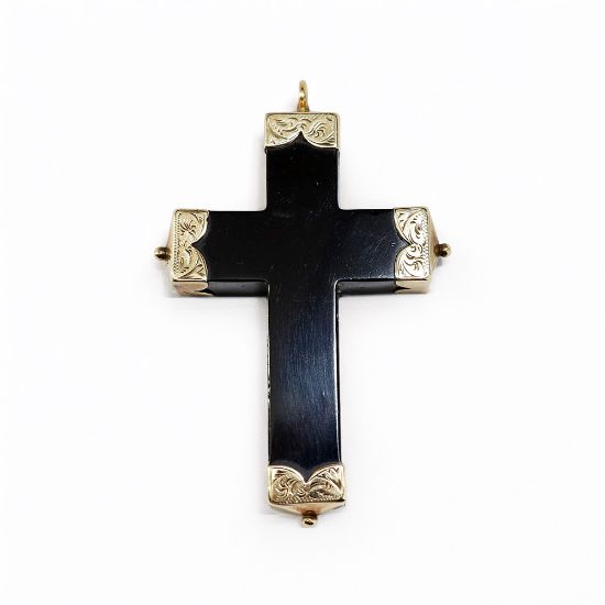 Picture of Victorian 10k Gold & Whitby Jet Mourning Cross Pendant