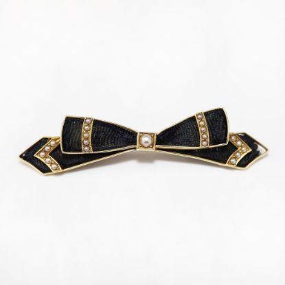 Picture of Antique 14k Gold, Seed Pearl & Silk Ribbon Bow Brooch by Wordley, Allsopp & Bliss Co.