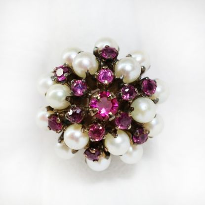 Picture of Vintage 8k Gold, Cultured Pearl & Pink Sapphire Thai Princess/Harem Ring