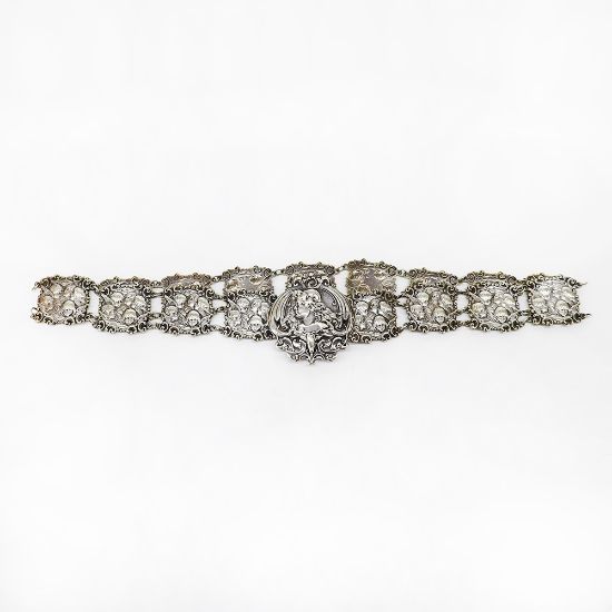 Picture of Antique Silver Plated Nurse's Belt with Reynold's Angels & Art Nouveau Woman Motif