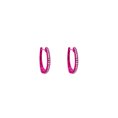 Picture of 14k Gold Electric Pink Diamond Huggies Earrings