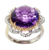 Picture of 18k Two-Tone Gold & Amethyst Ring with Flower Shaped Diamond Halo 