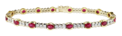 Picture of 18k Two-Tone Gold, Oval Cut Ruby & Round Cut Diamond Tennis Bracelet