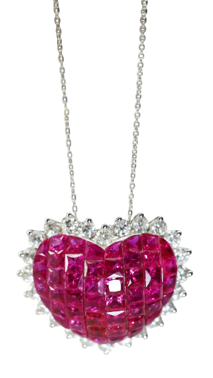 Picture of 18k White Gold, Ruby & Diamond Heart Necklace 