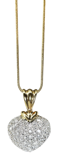 Picture of 14k Yellow Gold Necklace with Pavé Set Diamond Heart Pendant