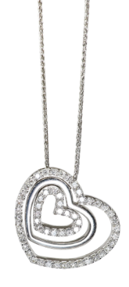 Picture of 14k White Gold Necklace with Stackable White Gold & Diamond Triple Heart Pendant