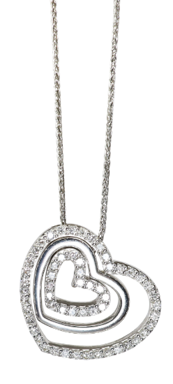 Picture of 14k White Gold Necklace with Stackable White Gold & Diamond Triple Heart Pendant