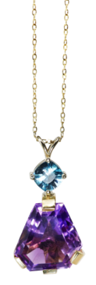Picture of 14k Yellow Gold, Blue Zircon & Amethyst Pendant Necklace