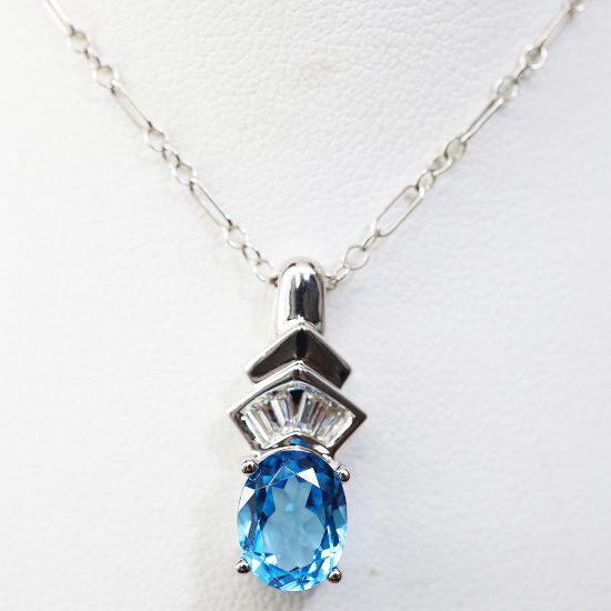 Picture of 14k White Gold Blue Topaz & Diamond Necklace  
