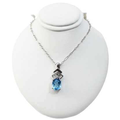 Picture of 14k White Gold Blue Topaz & Diamond Necklace  