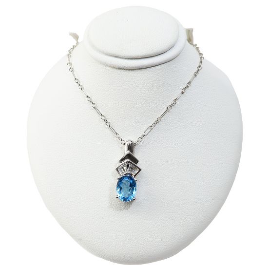Picture of 14k White Gold Blue Topaz & Diamond Necklace  