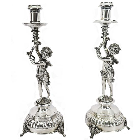 Picture of Putto 15" Sterling Silver Figural Candlestick Pair