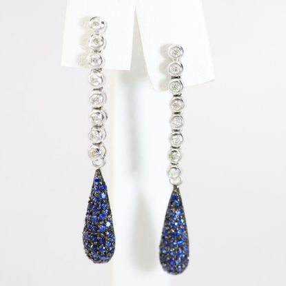 Picture of 14k White Gold Sapphire & Diamond Drop Earrings