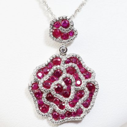 Picture of 14k White Gold Ruby & Diamond Rose Pendant