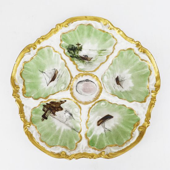 Picture of Early French Oyster Plate with Boats 