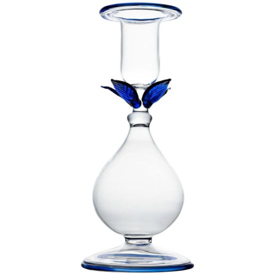 Picture of 'La BoHeme' Clear & Blue Glass Flower Candlestick