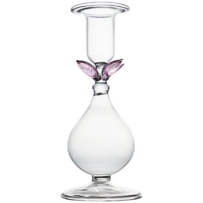 Picture of 'La BoHeme' Clear & Pink Glass Flower Candlestick