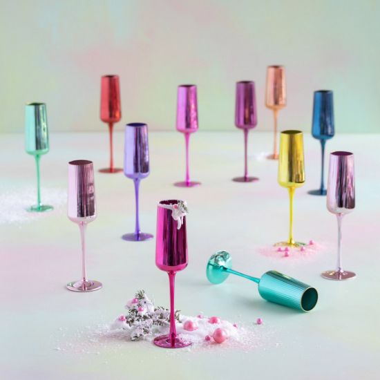 Picture of Ruby 'Rainbow Reflective' Glass Champagne Flute Pair
