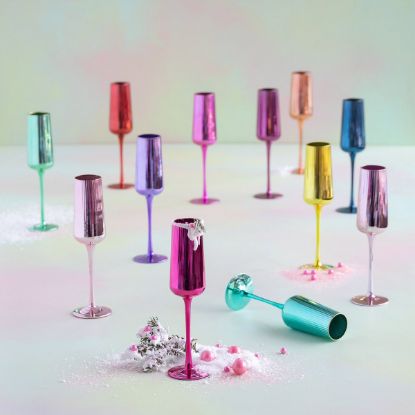 Picture of Rubellite 'Rainbow Reflective' Glass Champagne Flute Pair