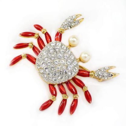 Picture of Pavé Crystal & Enamel Crab Brooch with Faux Pearl Eyes