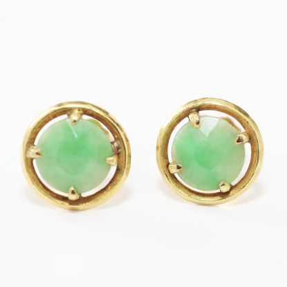 Picture of 18k Yellow Gold Round Jade Earrings