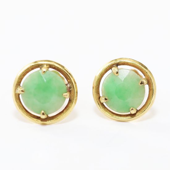 Picture of 18k Yellow Gold Round Jade Earrings