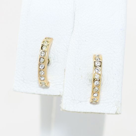 Picture of 14k Yellow Gold Curved Diamond Bar Earring Studs