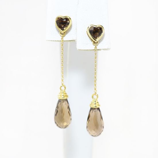 Picture of 14k Yellow Gold Smokey Quartz Drop Earrings