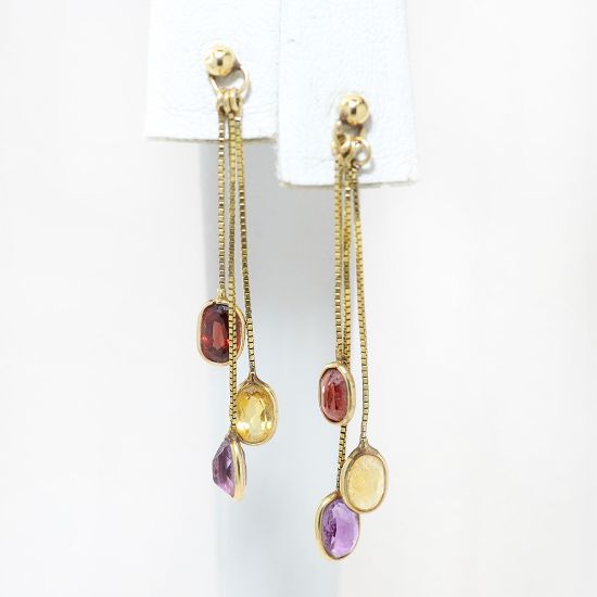 Picture of 14k Yellow Gold Garnet, Citrine, & Amethyst Drop Earrings