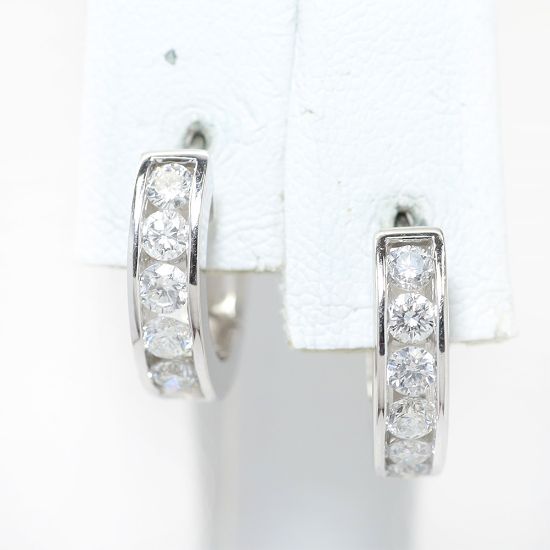 Picture of 14k White Gold Diamond Hoop Earrings