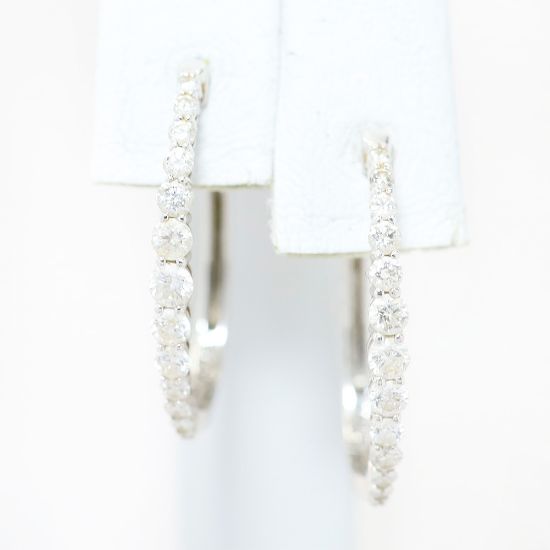 Picture of 14k White Gold Diamond Hoop Earrings