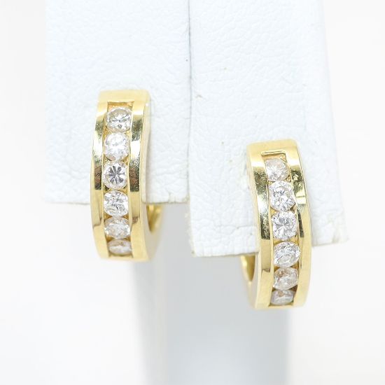 Picture of 14k Yellow Gold Diamond Hoop Earrings