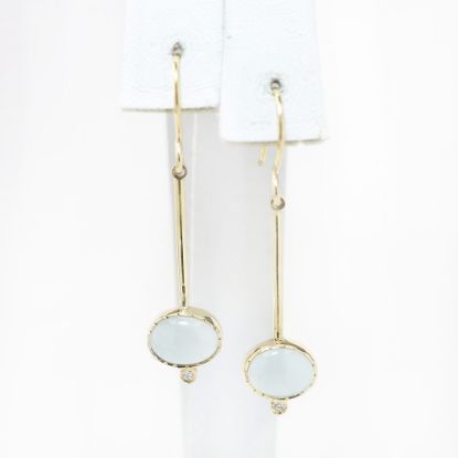Picture of 14k Yellow Gold Oval Moonstone & Diamond Dangling Earrings