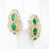 Picture of 14k Yellow Gold Burnish Set Emerald & Diamond Hoop Earrings